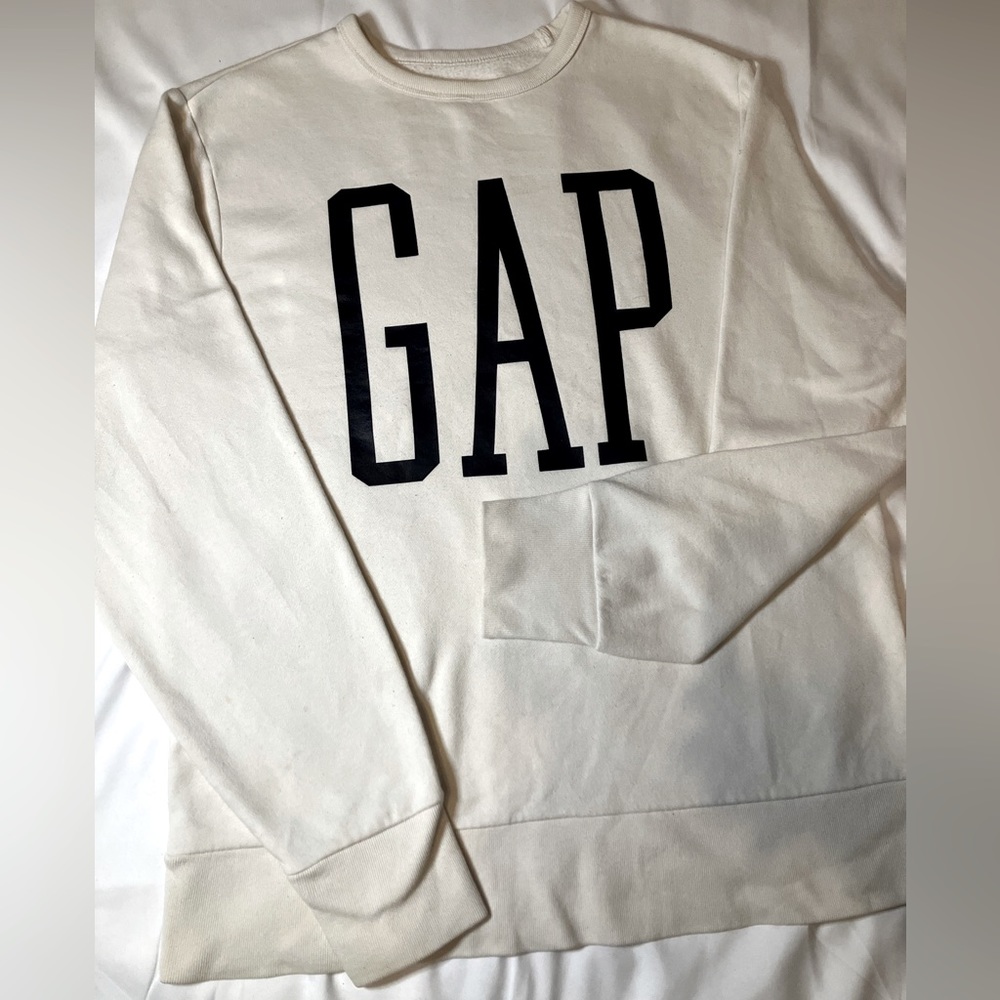 Gap Sweater Sweatshirt Size Medium Spell Out Logo Pullover Casual Off White